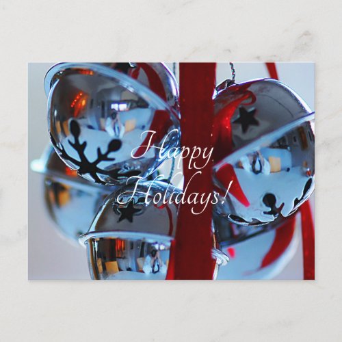 silver jingle bells holiday postcard