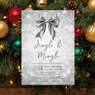 Silver Jingle Mingle Christmas Party Bow Snow  Invitation