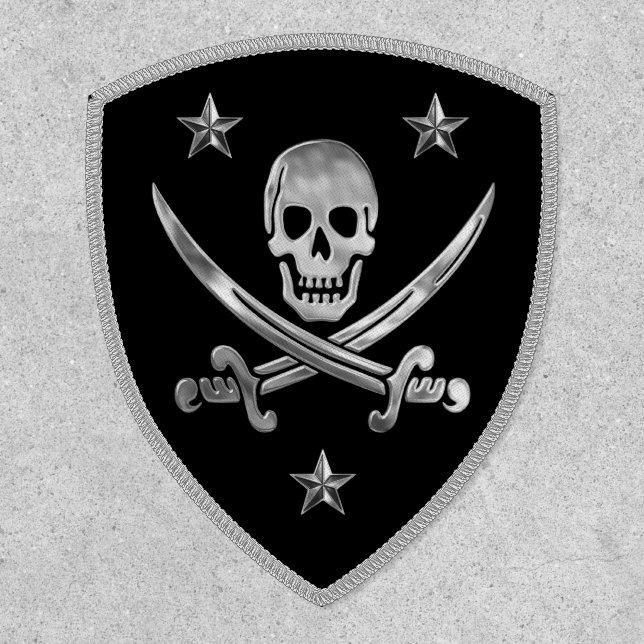 Silver Jolly Roger Pirate Patch (Front)