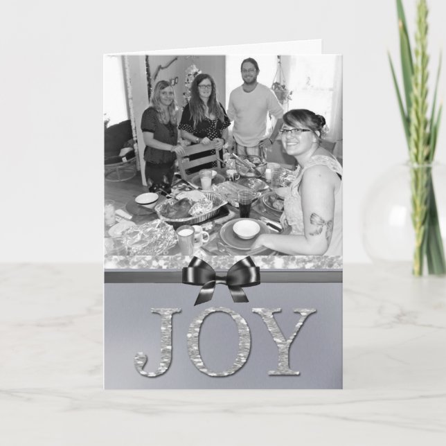 Silver "Joy" Christmas Card you can Personalize (Front)