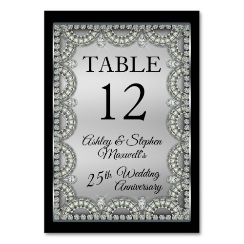 Silver Jubilee Diamond 25th Wedding Anniversary Table Number