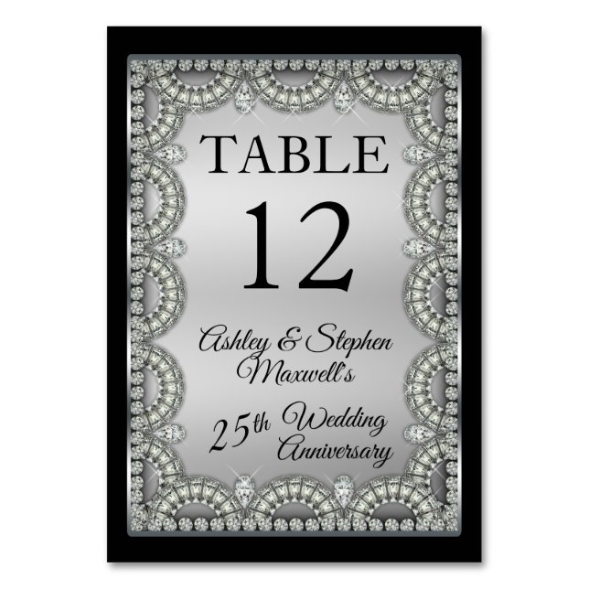 Silver Jubilee Diamond 25th Wedding Anniversary Table Number (Front)