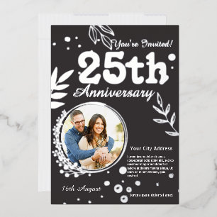 Silver Jubilee Hearts 25th Wedding Anniversary Foil Holiday Card