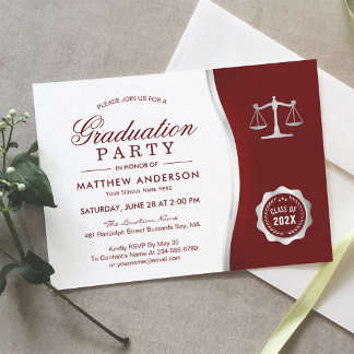 Silver Justice Wreath Law School Graduation Party Invitation