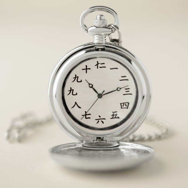 Silver Kanji Numerals Traditional Pocket Watch (Inside)