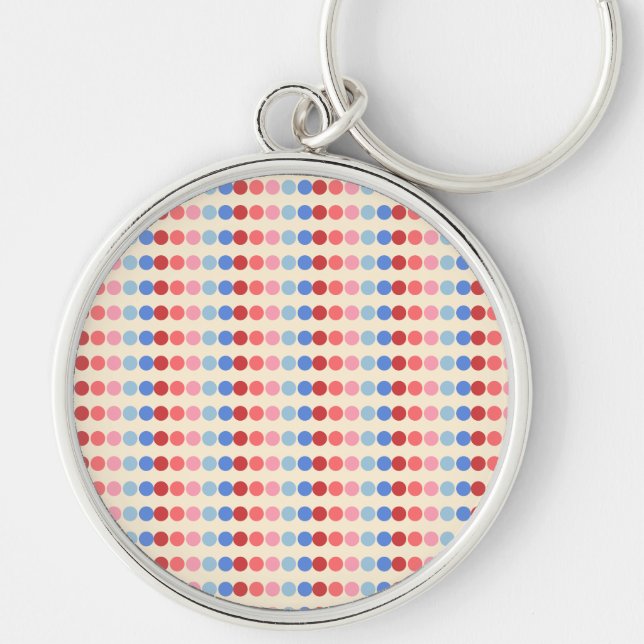 Silver keychain with colorful polka dots (Front)