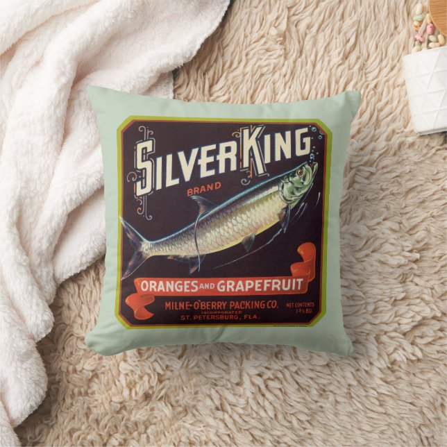 Silver King Brand Oranges and Grapefruit Label Throw Pillow (Blanket)