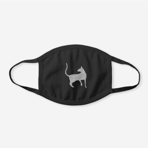 Silver Kitty Cat Black Cotton Face Mask