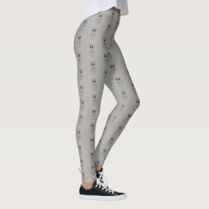 Silver Kitty Cat Cartoon Pattern on Light Gray Leggings