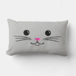 Silver Kitty Cat Cute Animal Face Design Lumbar Pillow at Zazzle