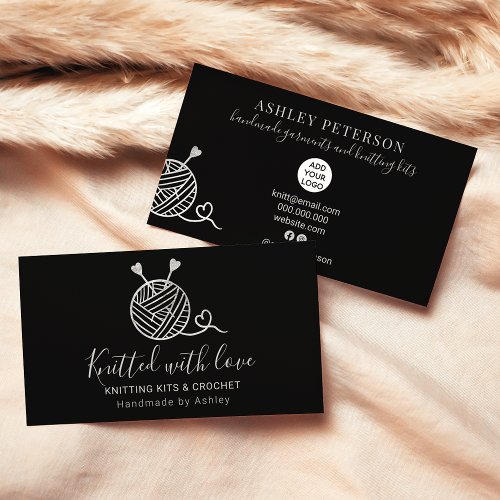 Silver knitting crochet yarn handmade kit black business card