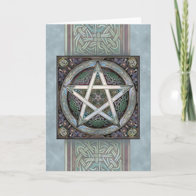 Silver Knotwork Pentacle Greeting Card (Front)