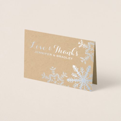 Silver Kraft Snowflakes Winter Wedding Thank you Foil Card