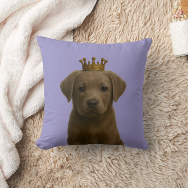 Silver Labrador Puppy in Gold Crown Cute Throw Pillow (Blanket)