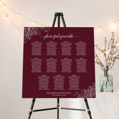 Silver Lace 11 Table Burgundy Seating Chart Foam Board