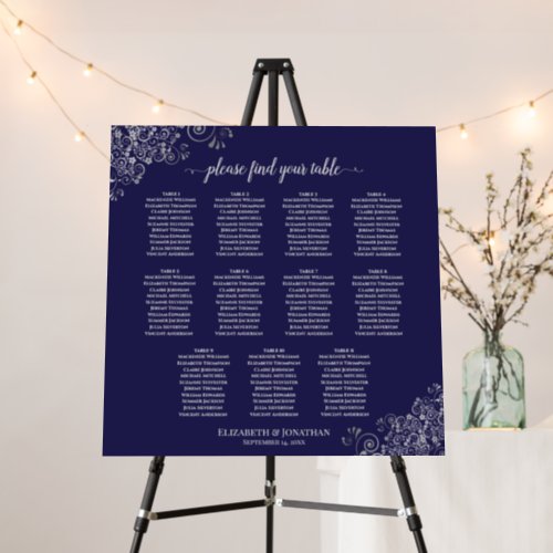 Silver Lace 11 Table Navy Blue Seating Chart Foam Board
