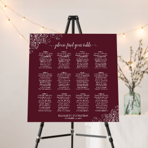 Silver Lace 12 Table Burgundy Seating Chart Foam Board