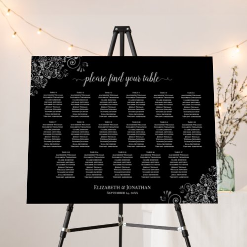 Silver Lace 17 Table Black Wedding Seating Chart Foam Board