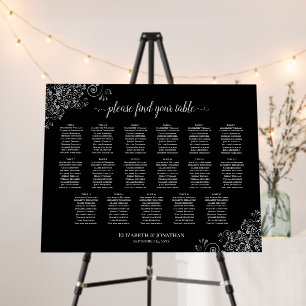 Silver Lace 17 Table Black Wedding Seating Chart Foam Board