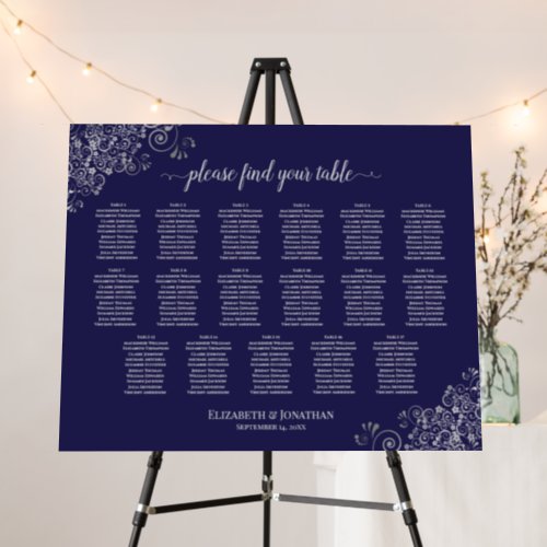 Silver Lace 17 Table Navy Blue Seating Chart Foam Board