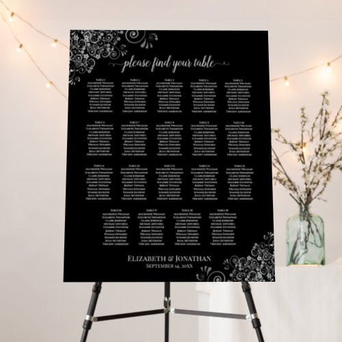 Silver Lace 19 Table Classic Black Seating Chart Foam Board