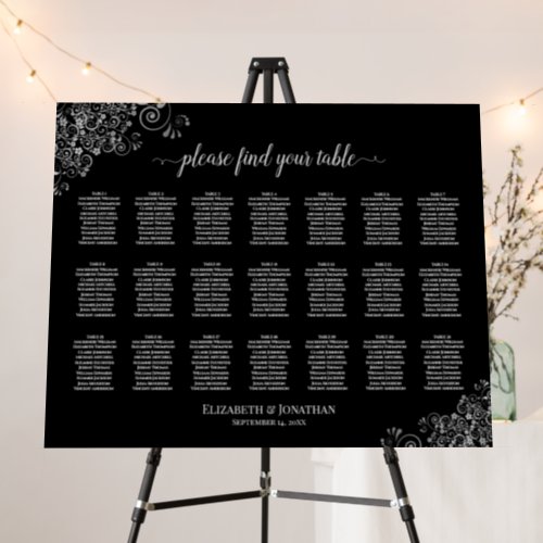 Silver Lace 21 Table Black Wedding Seating Chart Foam Board