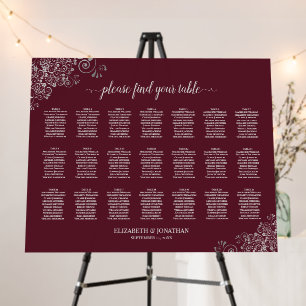 Silver Lace 21 Table Burgundy Seating Chart Foam Board