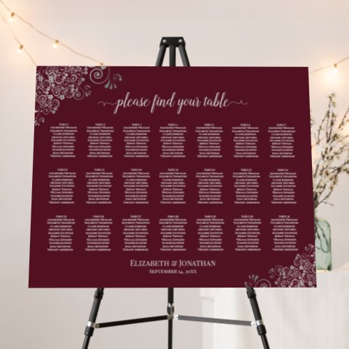 Silver Lace 21 Table Burgundy Seating Chart Foam Board