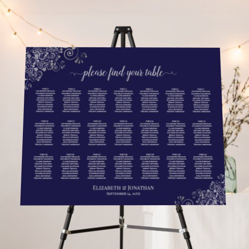 Silver Lace 21 Table Navy Blue Seating Chart Foam Board