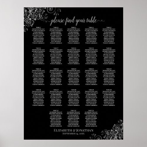 Silver Lace 23 Table Black Wedding Seating Chart