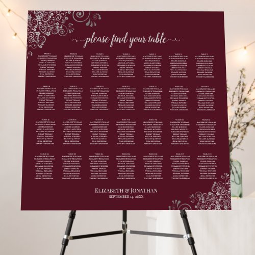 Silver Lace 28 Table Burgundy Seating Chart Foam Board