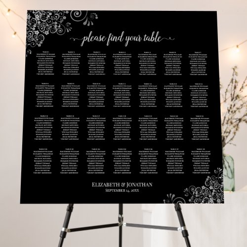 Silver Lace 28 Table Classic Black Seating Chart Foam Board