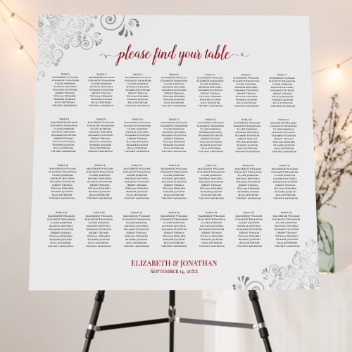 Silver Lace 28 Table Red on White Seating Chart Foam Board