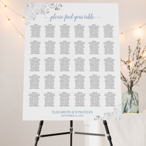 Silver Lace 30 Table Blue on White Seating Chart Foam Board