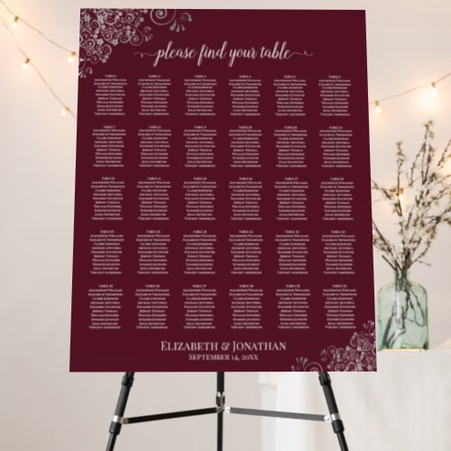 Silver Lace 30 Table Chic Burgundy Seating Chart Foam Board