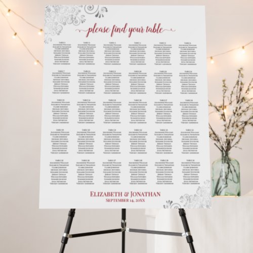 Silver Lace 30 Table Red on White Seating Chart Foam Board