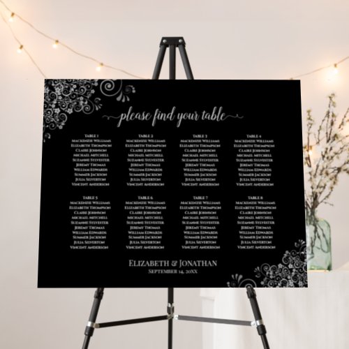 Silver Lace 8 Table Black Wedding Seating Chart Foam Board