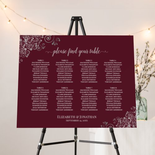 Silver Lace 8 Table Burgundy Wedding Seating Chart Foam Board