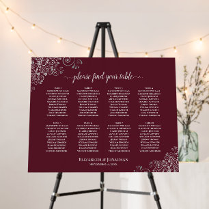 Silver Lace 8 Table Burgundy Wedding Seating Chart Foam Board