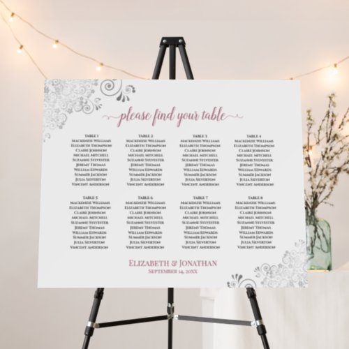 Silver Lace 8 Table Dusty Rose White Seating Chart Foam Board