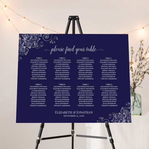 Silver Lace 8 Table Navy Blue Seating Chart Foam Board