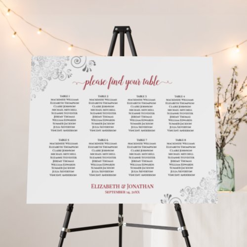 Silver Lace 8 Table Red  White Seating Chart Foam Board