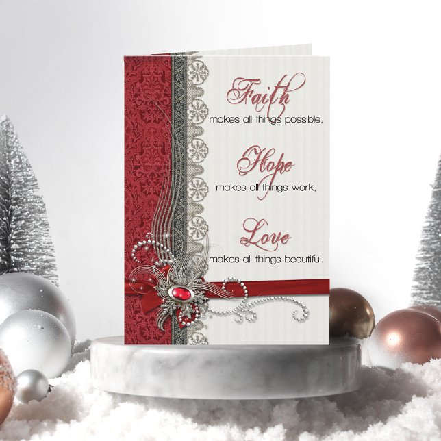 Silver Lace and Vintage Red Damask Holiday Card (Creator Uploaded)
