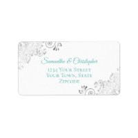 Silver Lace Aqua Teal on White Wedding Address
