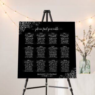 Silver Lace Black 12 Table Wedding Seating Chart Foam Board