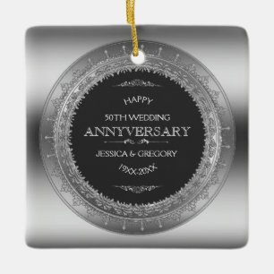 Silver Lace & Black 25th Wedding Anniversary Ceramic Ornament