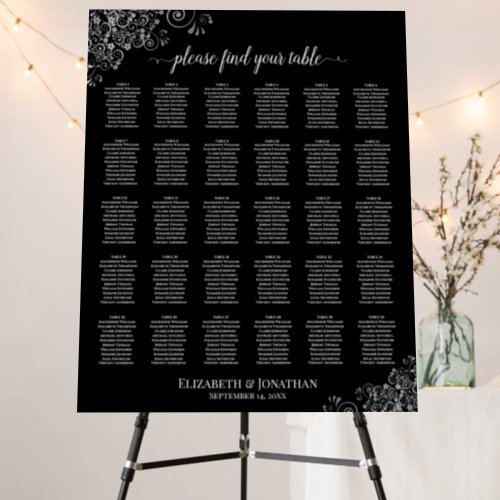 Silver Lace Black 30 Table Wedding Seating Chart Foam Board