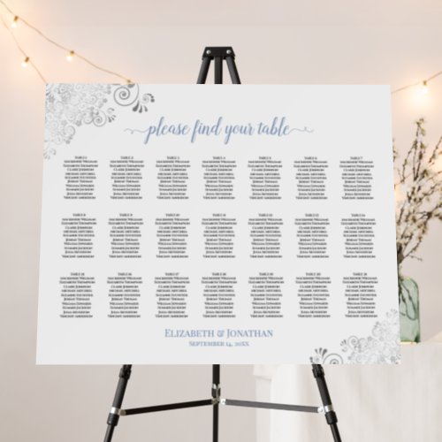 Silver Lace  Blue 21 Table White Seating Chart Foam Board