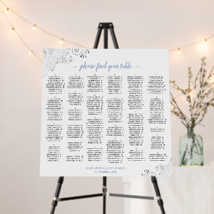 Silver Lace Blue White Alphabetical Seating Chart Foam Board