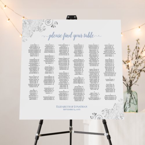 Silver Lace Blue White Alphabetical Seating Chart Foam Board